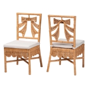 bali & pari Abia Natural Rattan 2-Piece Dining Chair Set - Handwoven Wicker Accent Side Chair with Bow and Ribbon Design, Artisanal Seating for Kitchen or Dining Room